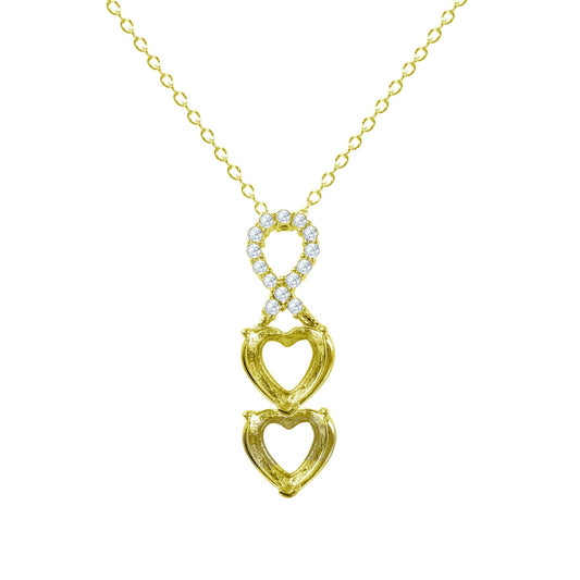 Gold Plated 925 Sterling Silver Personalized Ribbon 2 Hearts Drop Mounting Necklace - BGP01383GP SPI