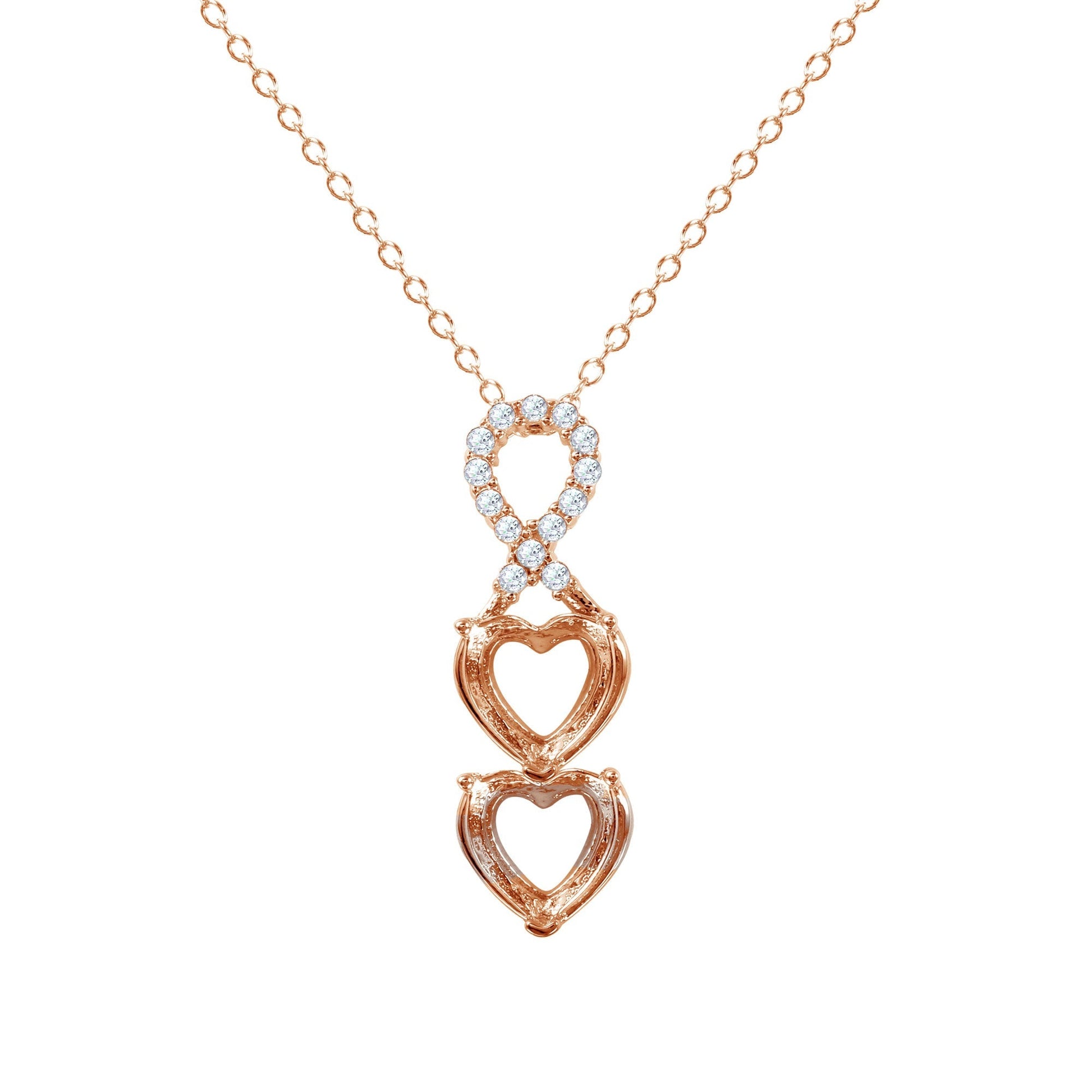 Rose Gold Plated 925 Sterling Silver Personalized Ribbon 2 Hearts Drop Mounting Necklace - BGP01383RGP SPI