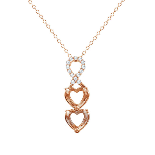 Rose Gold Plated 925 Sterling Silver Personalized Ribbon 2 Hearts Drop Mounting Necklace - BGP01383RGP SPI