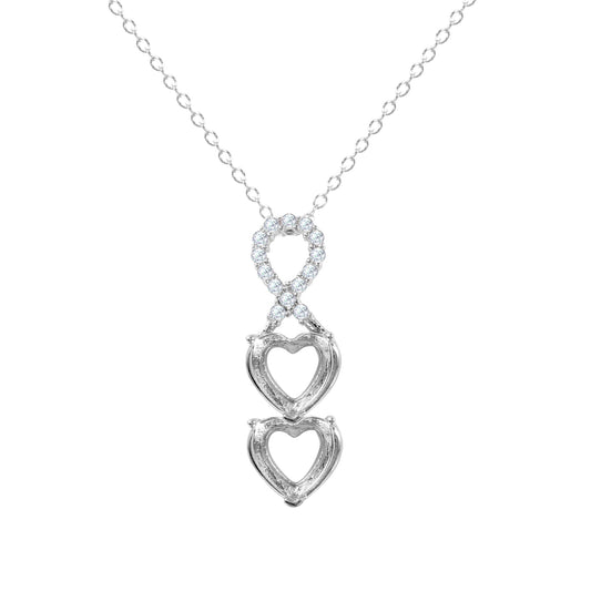 Rhodium Plated 925 Sterling Silver Personalized Ribbon 2 Hearts Drop Mounting Necklace - BGP01383RHD SPI