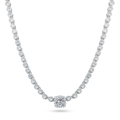 Rhodium Plated 925 Sterling Silver Bubble Tennis CZ Clear Center Stone Necklace - BGP01469CLR SPI