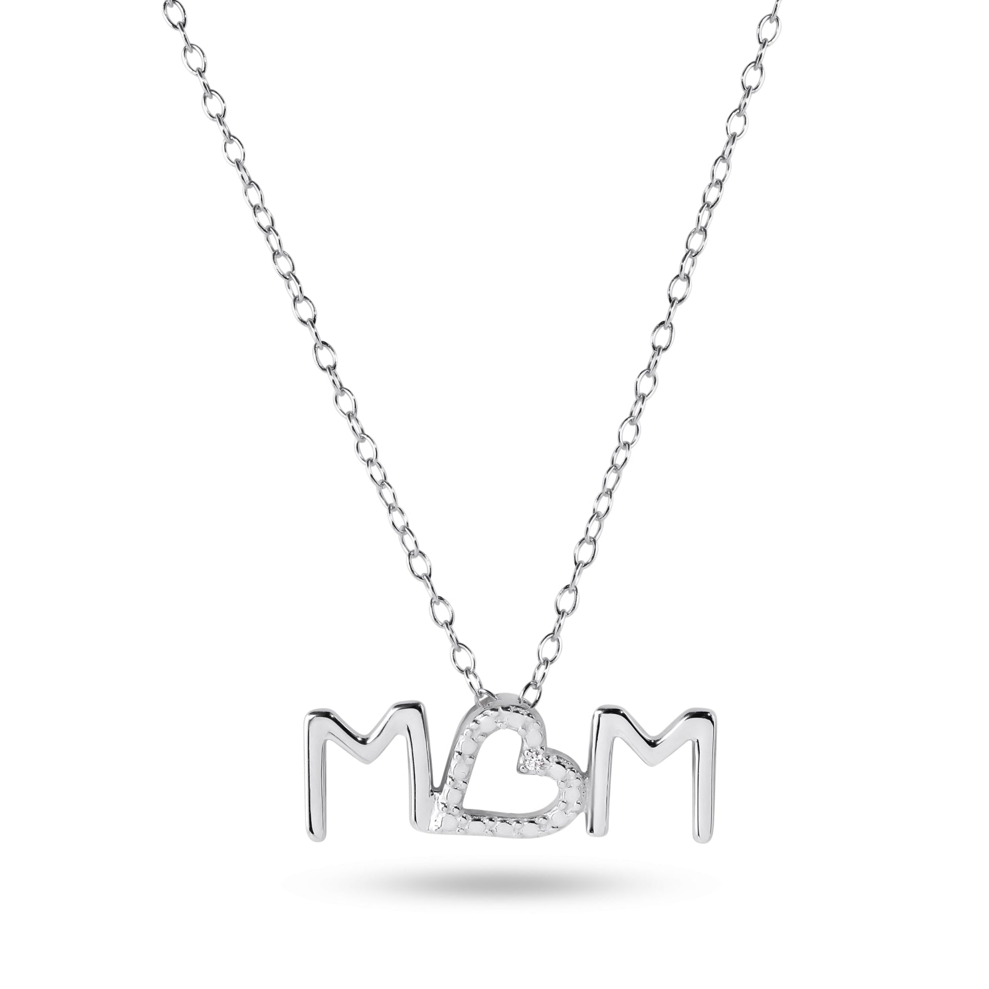 Rhodium Plated 925 Sterling Silver Mom Heart Clear CZ Necklace - BGP01480 SPI