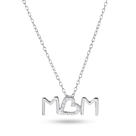 Rhodium Plated 925 Sterling Silver Mom Heart Clear CZ Necklace - BGP01480 SPI