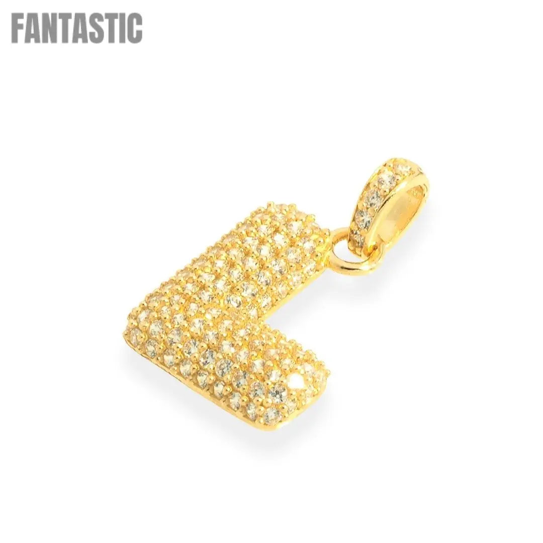 Bubble Letters "L" Pendant | 14K Gold With Cz Fantastic Jewelry NYC
