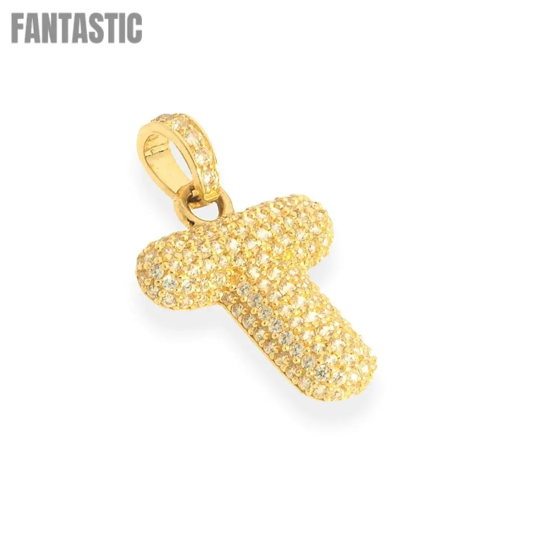 Bubble Letters "T" Pendant with 14K Gold 