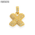 Bubble Letters "X" Pendant with 14K Gold Cz