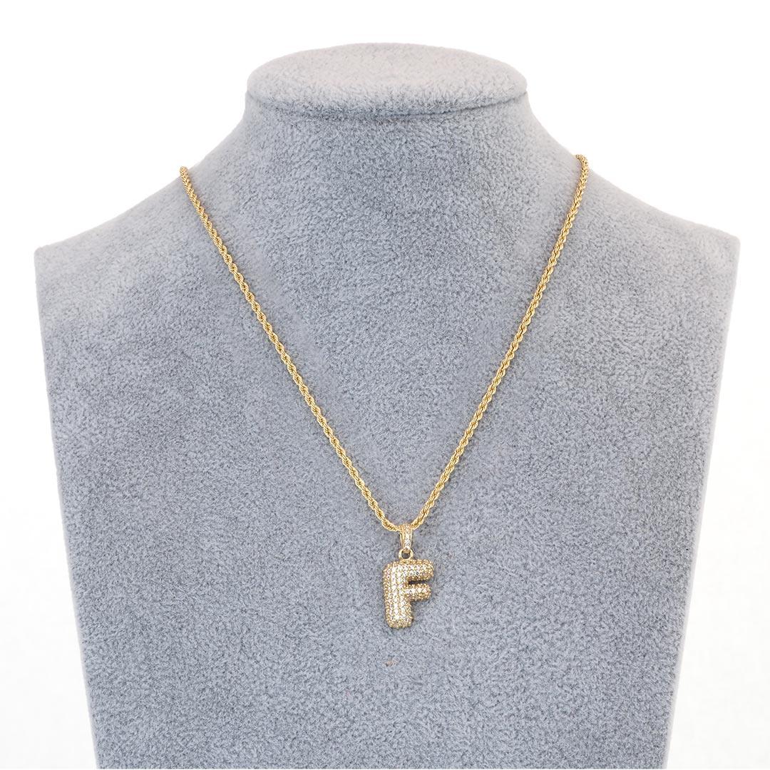 medalla letra f en oro 14k