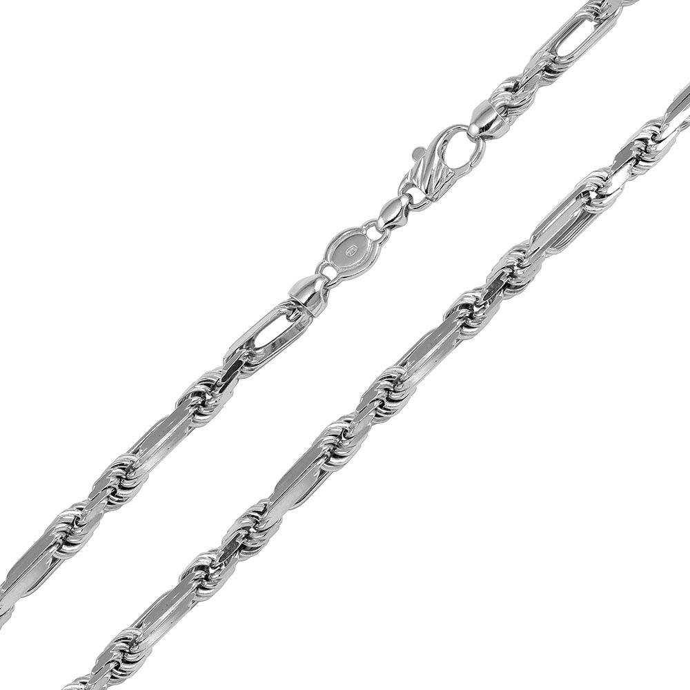 Rhodium Plated 925 Sterling Silver Hand Made Figarope Milano Chain or Bracelet 6.2mm - CH195 RH