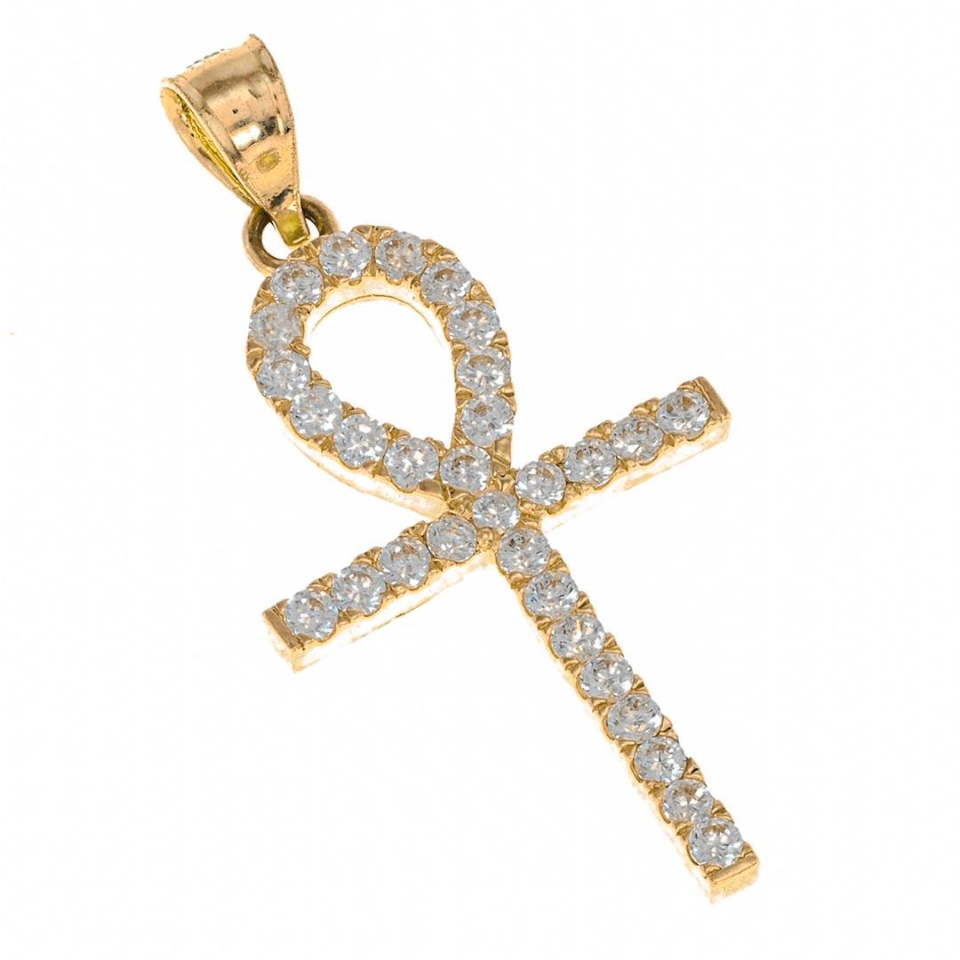 Real Gold 14K Egyptian Cross Pendant |  With Cz