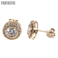 Pendientes de botón con circonitas cúbicas micro pavé en forma de cojín de oro de 14K