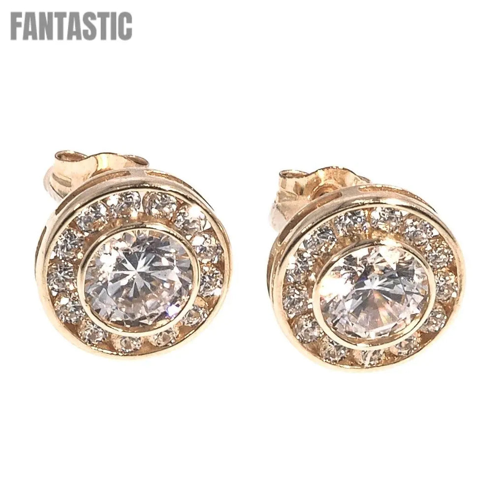 14K gold CZ Cushion Square Micro Pave 9mm stud earrings additional view