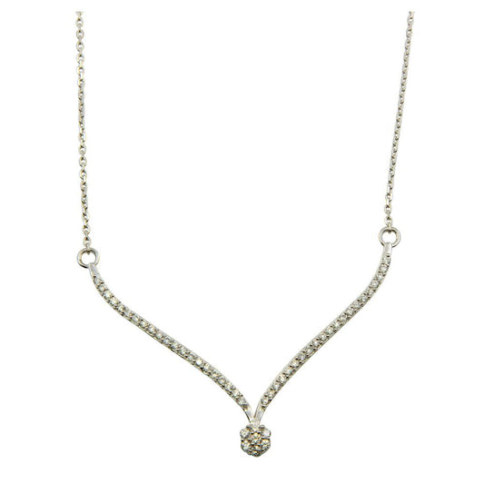 Rhodium Plated 925 Sterling Silver Elegant V Pendant Necklace with CZ - DIN00057RH SPI