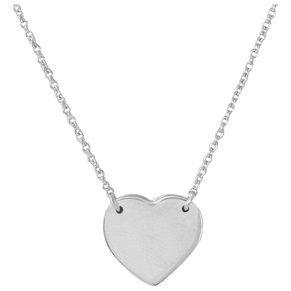 Silver 925 Rhodium Plated High Polished Heart Necklace - DIN00058RH SPI