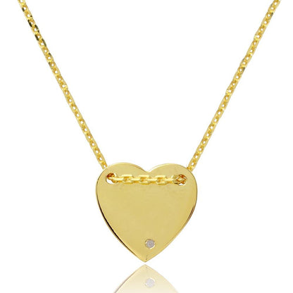 Gold Plated 925 Sterling Silver Engravable Heart Shaped Necklace with CZ - DIN00076GP SPI