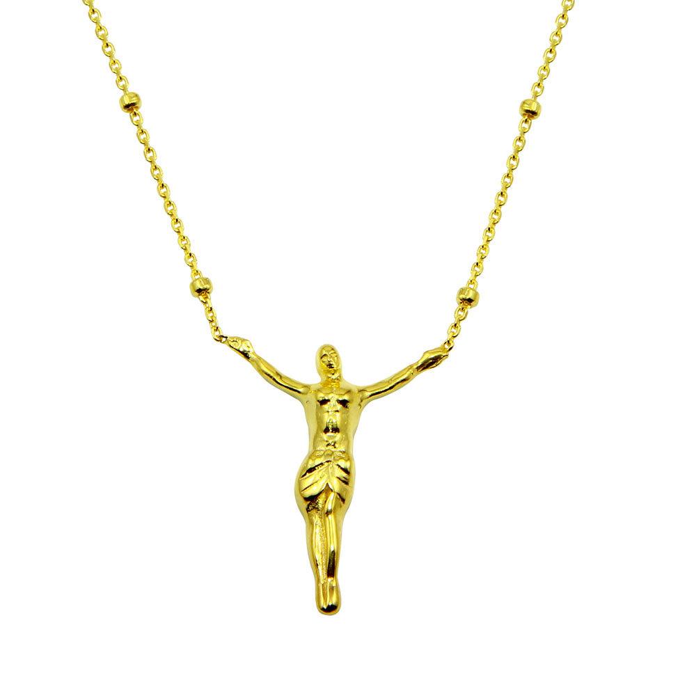 Gold Plated 925 Sterling Silver Religious Beaded Necklace - DIN00096GP SPI