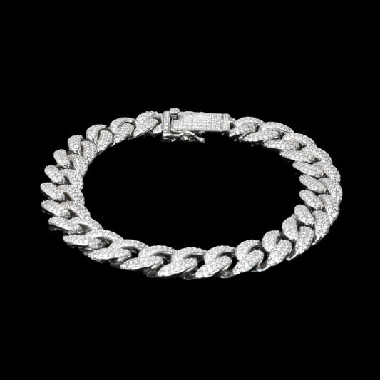 Rhodium Plated 925 Sterling Silver Moissanite Miami Cuban 9.5mm Bracelet or Necklace - MGMB00089 SPI