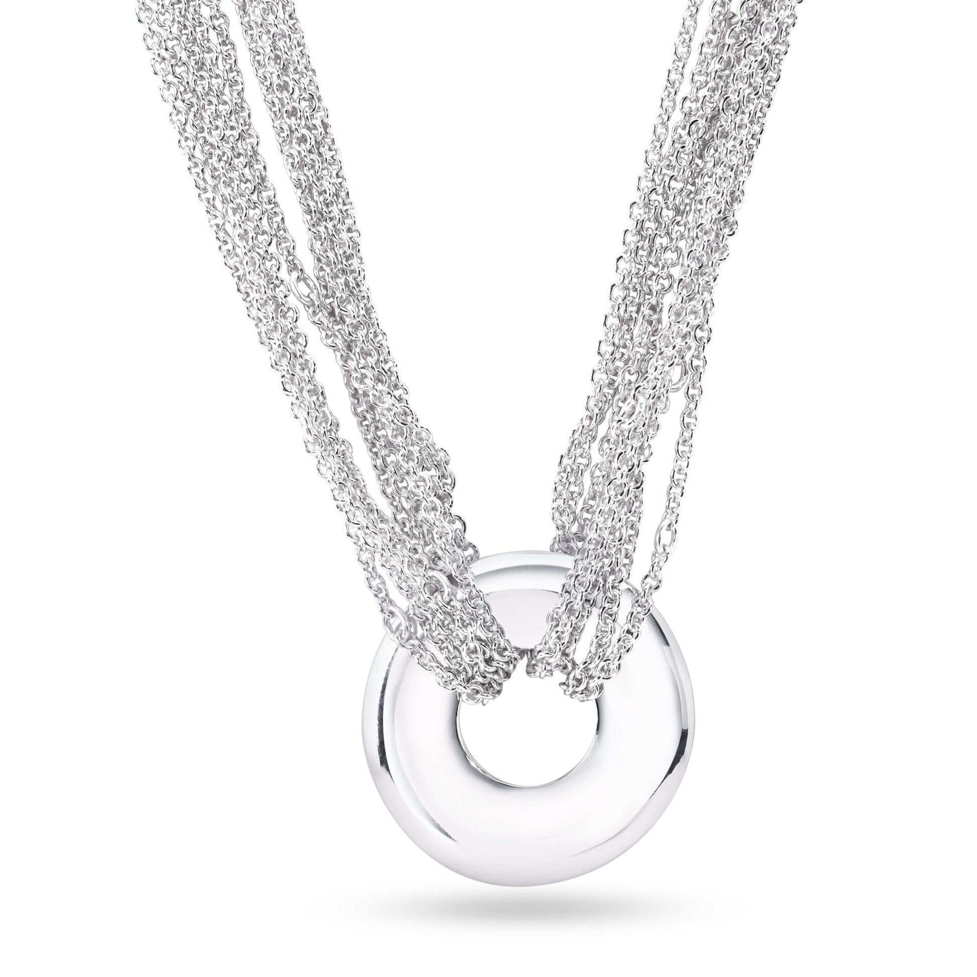 Silver 925 Rhodium Plated Open Circle Multiple Chain Necklace - DSP00002 SPI