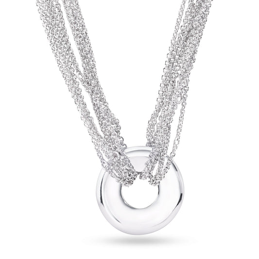 Silver 925 Rhodium Plated Open Circle Multiple Chain Necklace - DSP00002 SPI