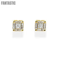 14K Gold Diamond Square Cluster Stud Earrings