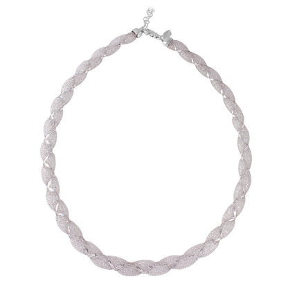 Rhodium Plated 925 Sterling Silver Mesh Wrap Accent Necklace - ECN00017RH SPI