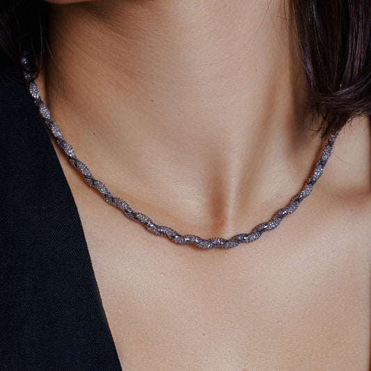 Black Rhodium Plated Wrap Accent Mesh Inlay Swarovski Crystals Necklace - ECN00020BL SPI