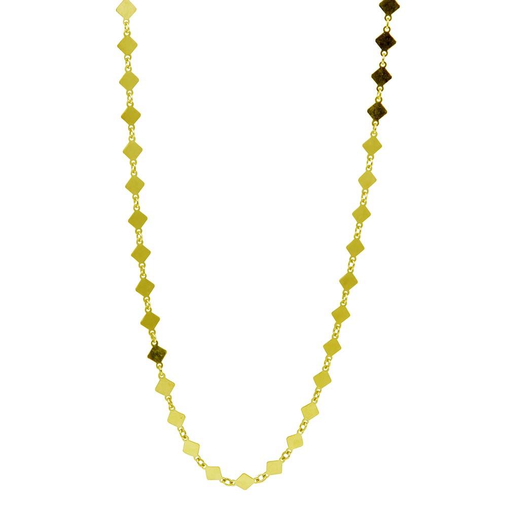 Gold Plated 925 Sterling Silver Flat Diamond Square Choker Necklace - ECN00026GP SPI