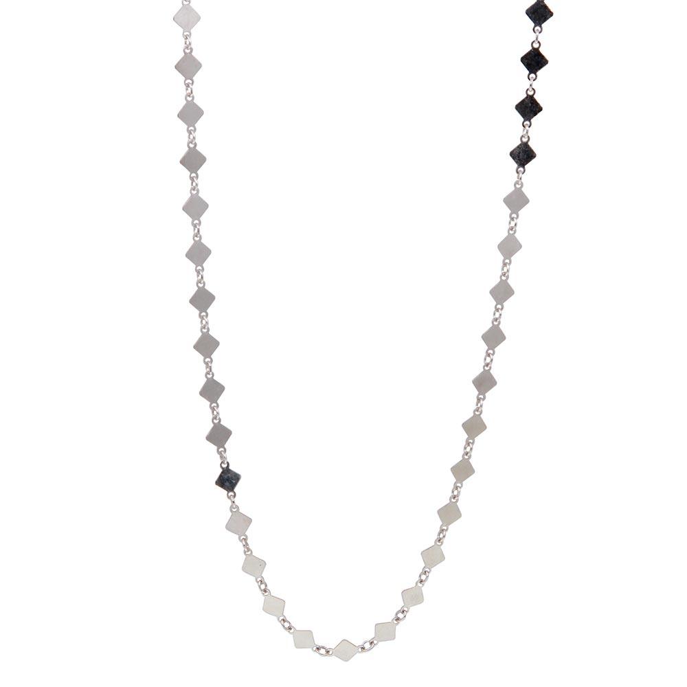 Rhodium Plated 925 Sterling Silver Diamond Square Choker Necklace - ECN00026RH SPI