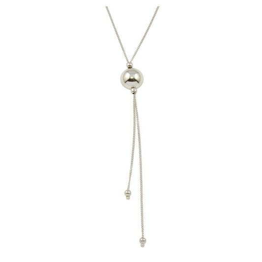 Rhodium Plated 925 Sterling Silver Bead Necklace with Dangling Chains - ECN00029RH SPI