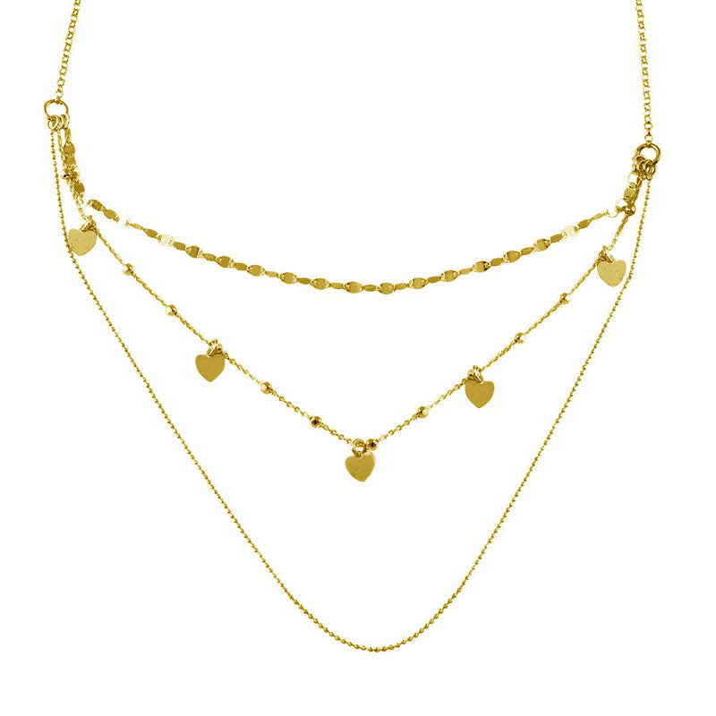 Gold Plated 925 Sterling Silver Multi Chain Dangling Hearts Necklace - ECN00054GP Fantastic Jewelry NYC