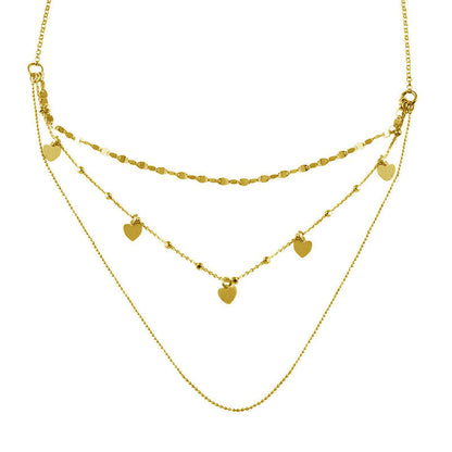 Gold Plated 925 Sterling Silver Multi Chain Dangling Hearts Necklace - ECN00054GP Fantastic Jewelry NYC