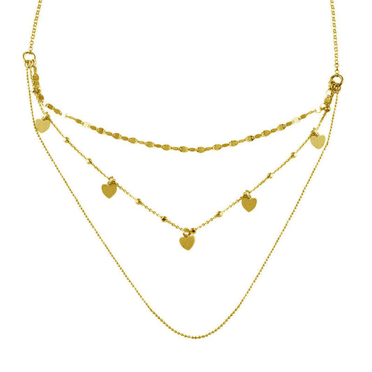 Gold Plated 925 Sterling Silver Multi Chain Dangling Hearts Necklace - ECN00054GP Fantastic Jewelry NYC