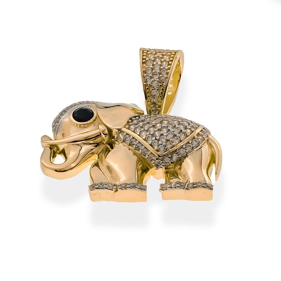 Real Gold 14K Elephant Pendant |  With Cz Fantastic Jewelry NYC