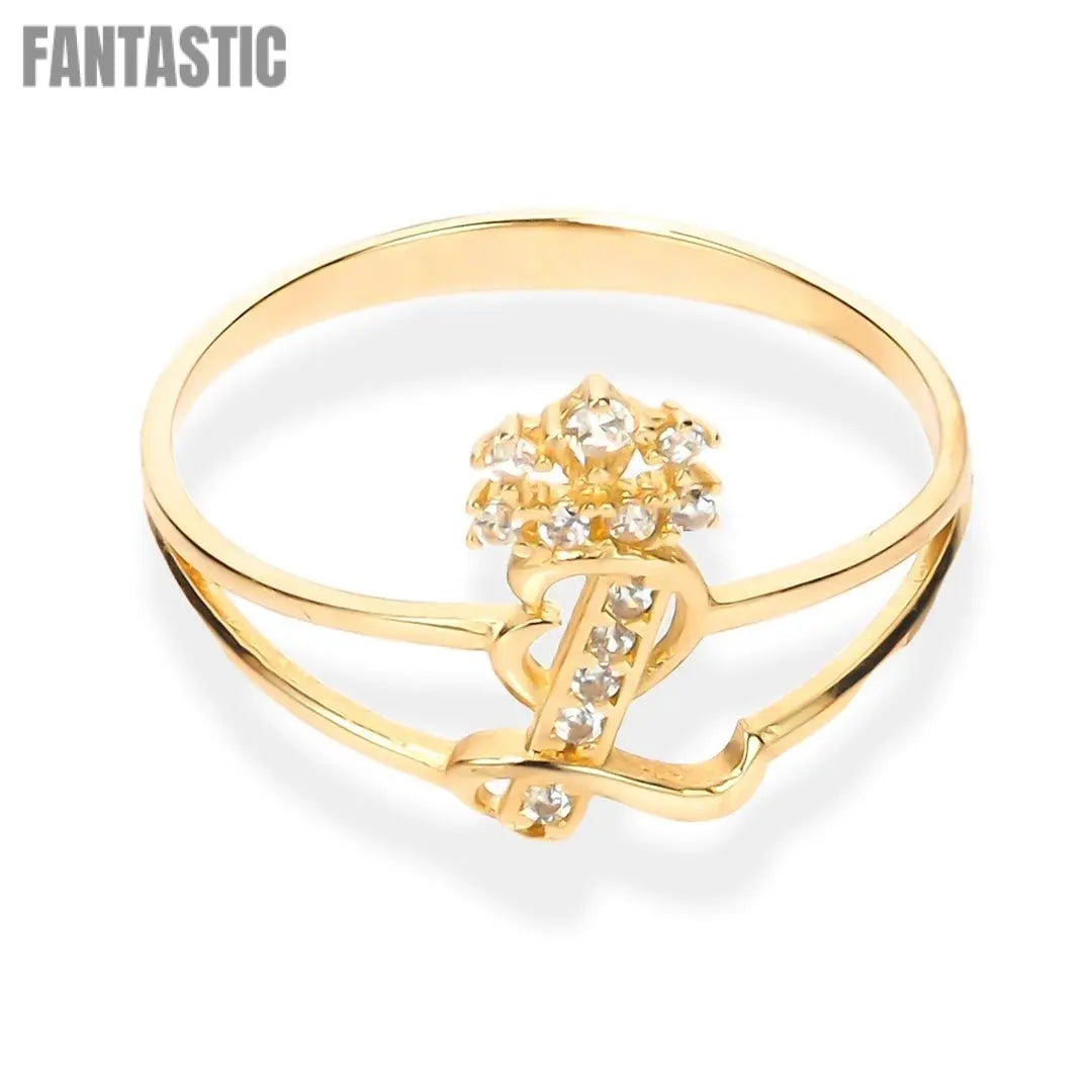 14K gold CZ Crown Initial Letter I ring