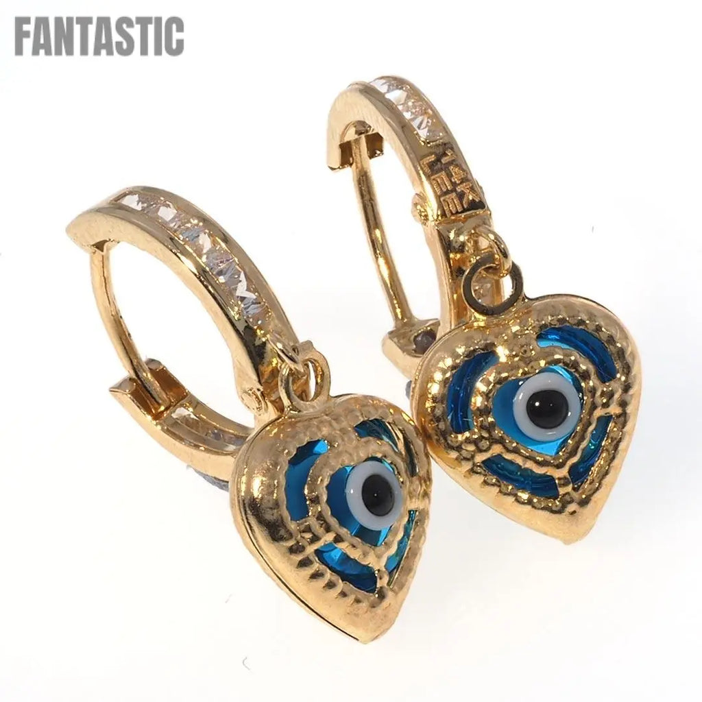 14K gold CZ Evil Eye Drop earrings close-up