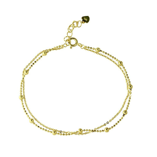 Gold Plated 925 Sterling Silver Double Strand DC Bead Chain Bracelet - GMB00055GP SPI