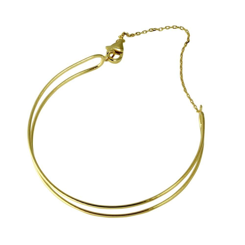 Gold Plated 925 Sterling Silver Open Wire Cuff Bracelet with Chain - GMB00056GP SPI