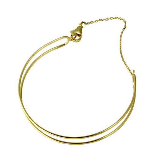 Gold Plated 925 Sterling Silver Open Wire Cuff Bracelet with Chain - GMB00056GP SPI