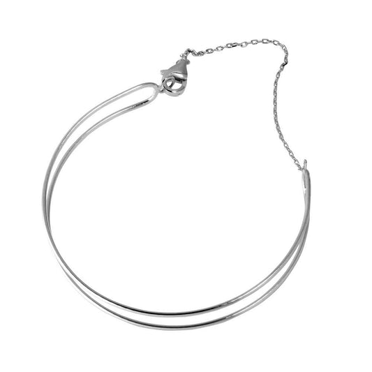 Rhodium Plated 925 Sterling Silver Open Open Wire Cuff Bracelet with Chain - GMB00056RH SPI