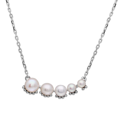 Silver 925 Rhodium Plated Graduated Fresh Water Pearl Necklace - GMN00011RH SPI