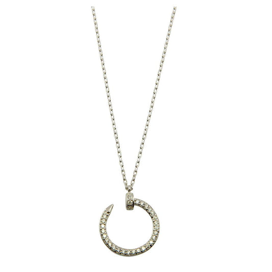 Rhodium Plated 925 Sterling Silver Round Nail Pendant Necklace - GMN00021 SPI