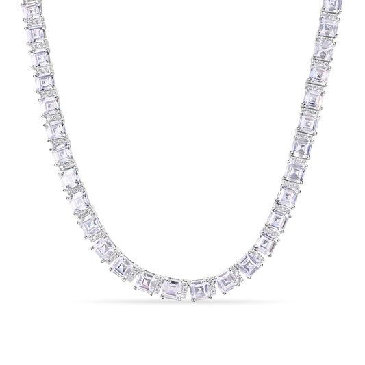 Rhodium Plated 925 Sterling Silver Square Cut Clear CZ 5.8mm Adjustable Length Tennis Necklace - GMN00220 Fantastic Jewelry NYC