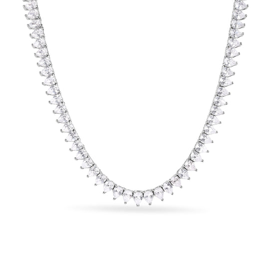 Rhodium Plated 925 Sterling Silver Pear Cut Clear CZ 5mm Tennis Necklace - GMN00221 Fantastic Jewelry NYC