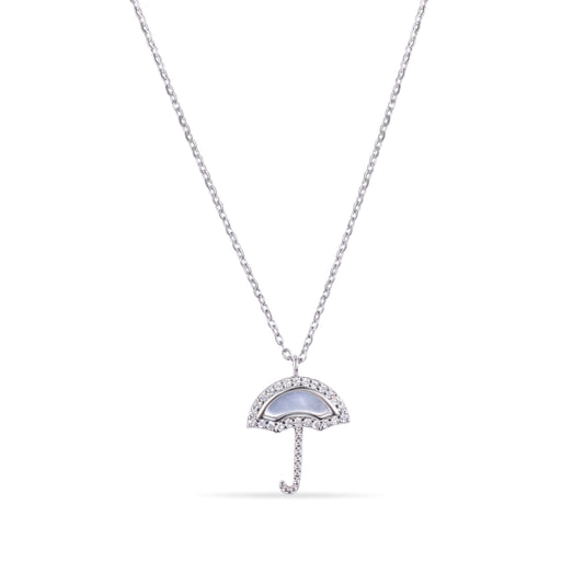 Rhodium Plated 925 Sterling Silver Umbrella Synthetic Mother of Pearl Adjustable Necklace - GMN00225 Fantastic Jewelry NYC