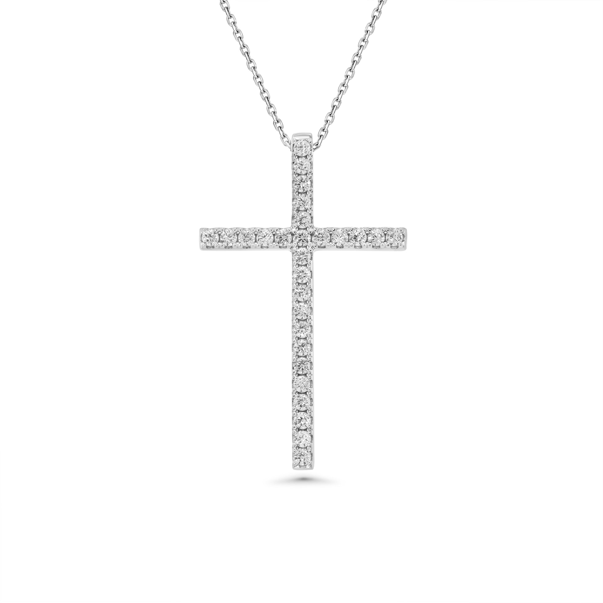 Rhodium Plated 925 Sterling Silver Cross Clear CZ 24.6mm x 39.5mm Adjustable Pendant Necklace - GMP00184 Fantastic Jewelry NYC