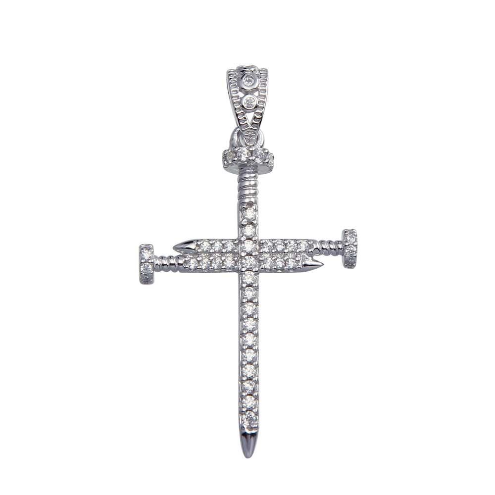 Rhodium Plated 925 Sterling Silver Nail Cross Moissanite Pendant - MGMP00077 Fantastic Jewelry NYC