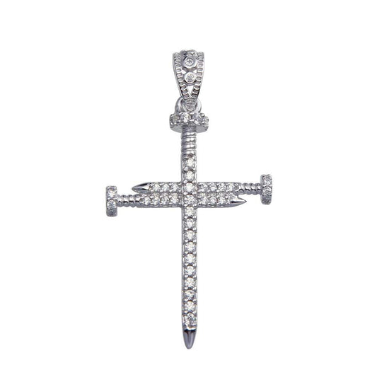 Rhodium Plated 925 Sterling Silver Nail Cross Moissanite Pendant - MGMP00077 Fantastic Jewelry NYC