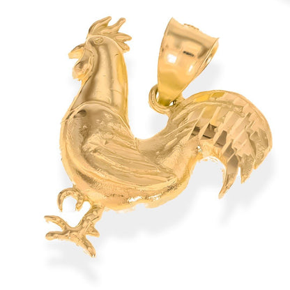 Real 14k Gold Rooster Charm Pendant | 14K Gold