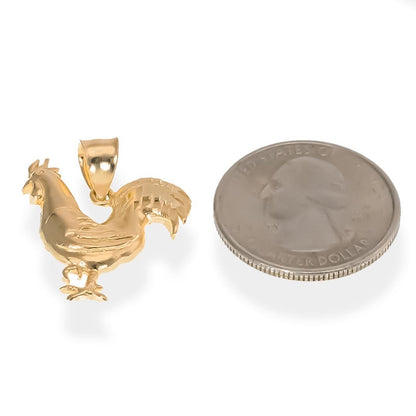 Real 14k Gold Rooster Charm Pendant | 14K Gold