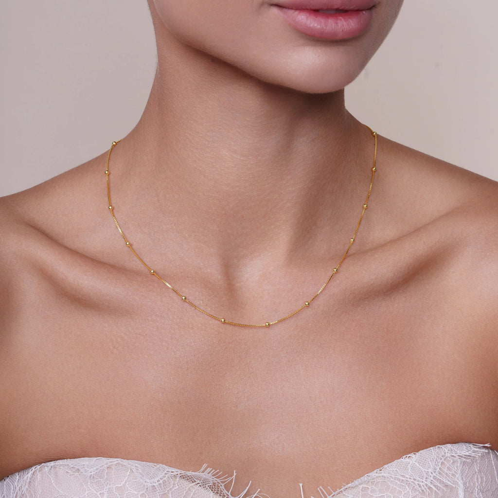 Gold Plated 925 Sterling Silver Box with Bead Chain or Bracelet 0.8mm - CH557 GP Fantastic NYC