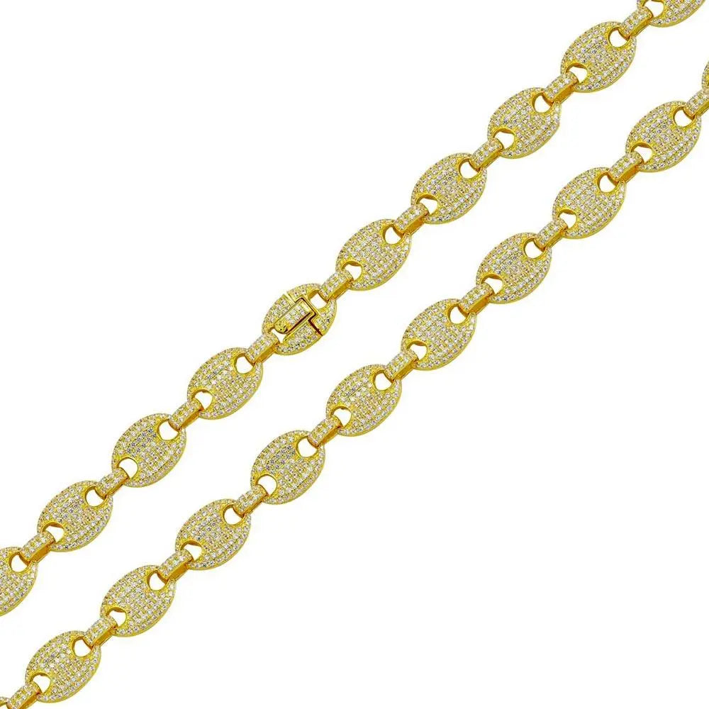 Gold Plated 925 Sterling Silver CZ Encrusted Oval Link Chain or Bracelet 10.5mm - CHCZ114 GP Fantastic NYC